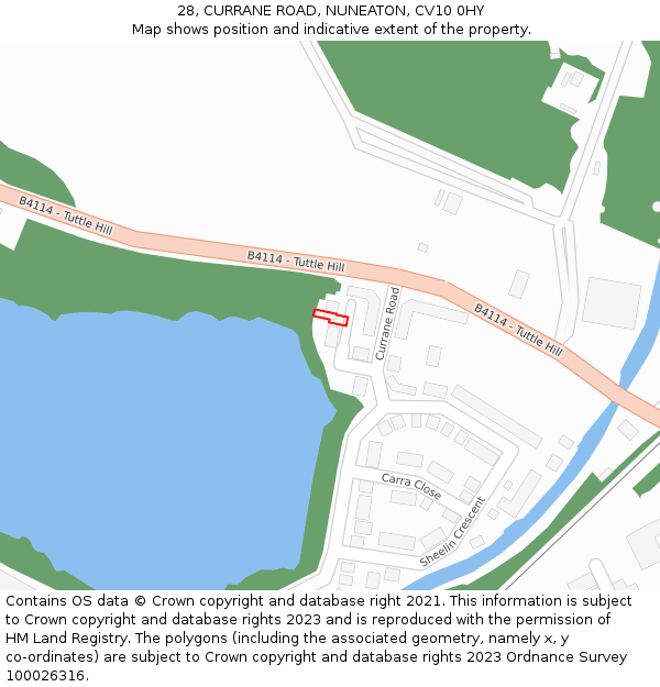 28, CURRANE ROAD, NUNEATON, CV10 0HY: Location map and indicative extent of plot