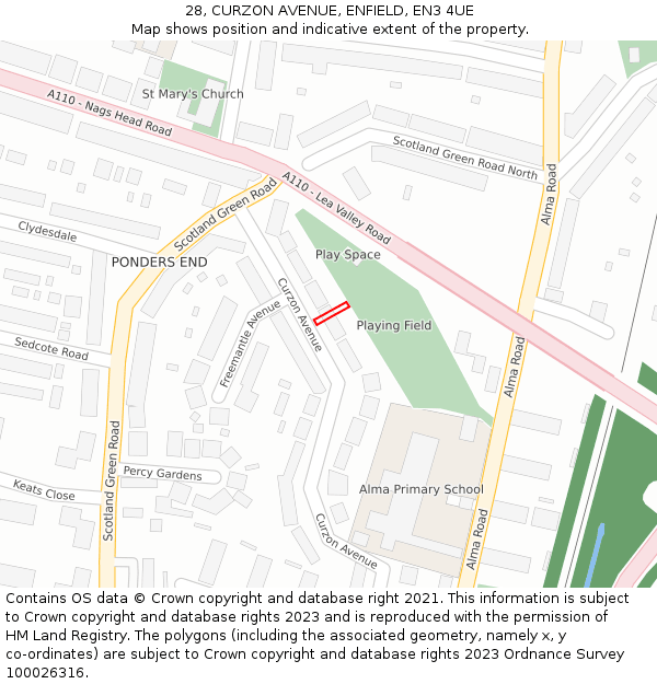 28, CURZON AVENUE, ENFIELD, EN3 4UE: Location map and indicative extent of plot
