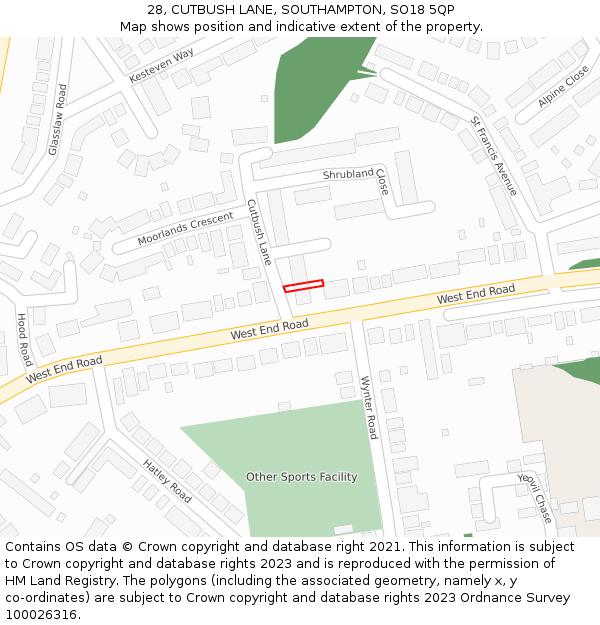 28, CUTBUSH LANE, SOUTHAMPTON, SO18 5QP: Location map and indicative extent of plot