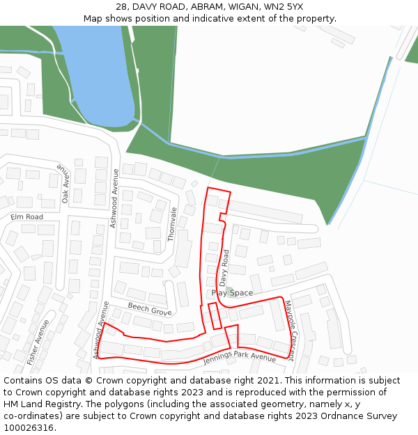 28, DAVY ROAD, ABRAM, WIGAN, WN2 5YX: Location map and indicative extent of plot