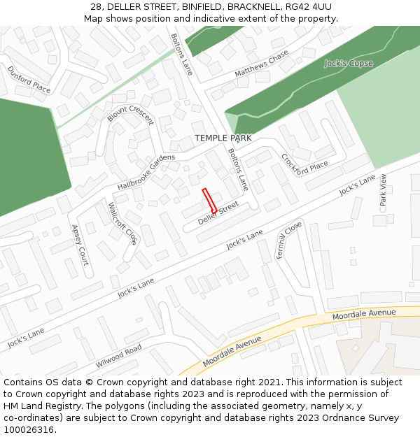 28, DELLER STREET, BINFIELD, BRACKNELL, RG42 4UU: Location map and indicative extent of plot