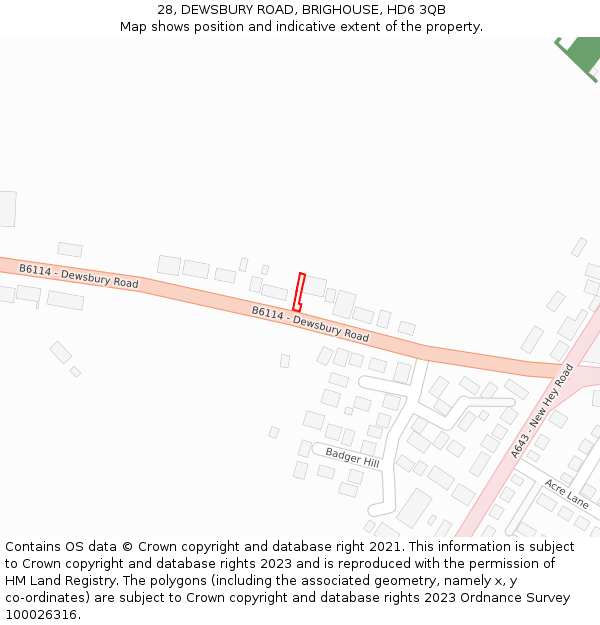 28, DEWSBURY ROAD, BRIGHOUSE, HD6 3QB: Location map and indicative extent of plot