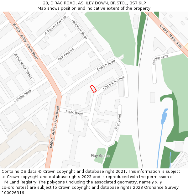 28, DIRAC ROAD, ASHLEY DOWN, BRISTOL, BS7 9LP: Location map and indicative extent of plot