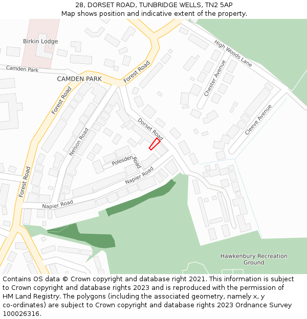 28, DORSET ROAD, TUNBRIDGE WELLS, TN2 5AP: Location map and indicative extent of plot
