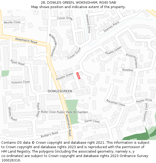 28, DOWLES GREEN, WOKINGHAM, RG40 5AB: Location map and indicative extent of plot