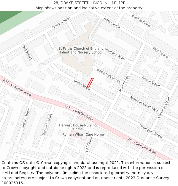 28, DRAKE STREET, LINCOLN, LN1 1PP: Location map and indicative extent of plot