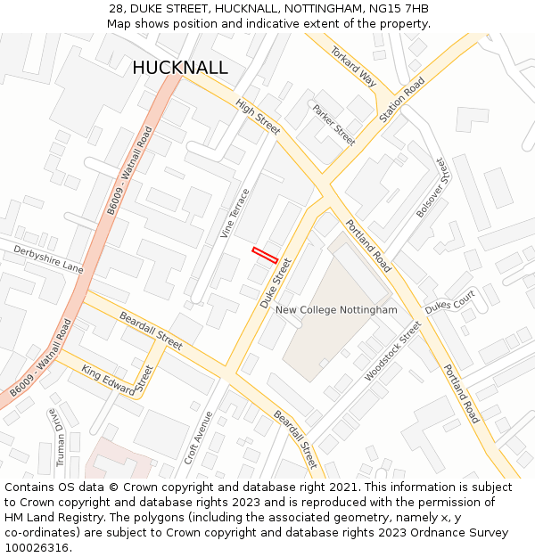 28, DUKE STREET, HUCKNALL, NOTTINGHAM, NG15 7HB: Location map and indicative extent of plot
