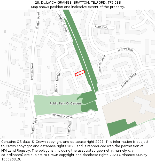 28, DULWICH GRANGE, BRATTON, TELFORD, TF5 0EB: Location map and indicative extent of plot