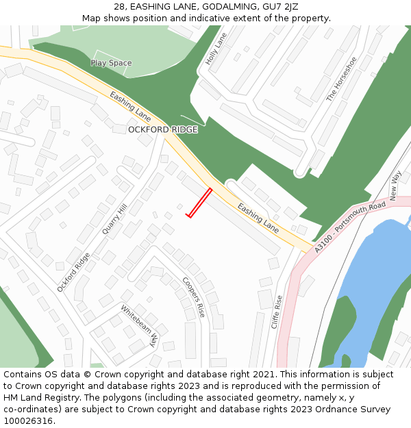 28, EASHING LANE, GODALMING, GU7 2JZ: Location map and indicative extent of plot