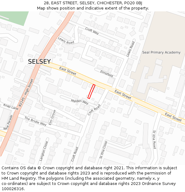 28, EAST STREET, SELSEY, CHICHESTER, PO20 0BJ: Location map and indicative extent of plot