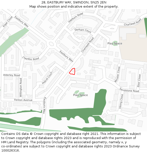 28, EASTBURY WAY, SWINDON, SN25 2EN: Location map and indicative extent of plot