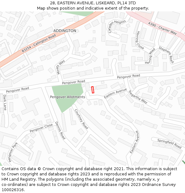 28, EASTERN AVENUE, LISKEARD, PL14 3TD: Location map and indicative extent of plot