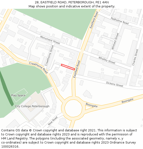 28, EASTFIELD ROAD, PETERBOROUGH, PE1 4AN: Location map and indicative extent of plot