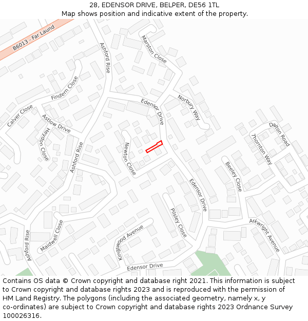 28, EDENSOR DRIVE, BELPER, DE56 1TL: Location map and indicative extent of plot