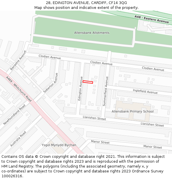 28, EDINGTON AVENUE, CARDIFF, CF14 3QG: Location map and indicative extent of plot