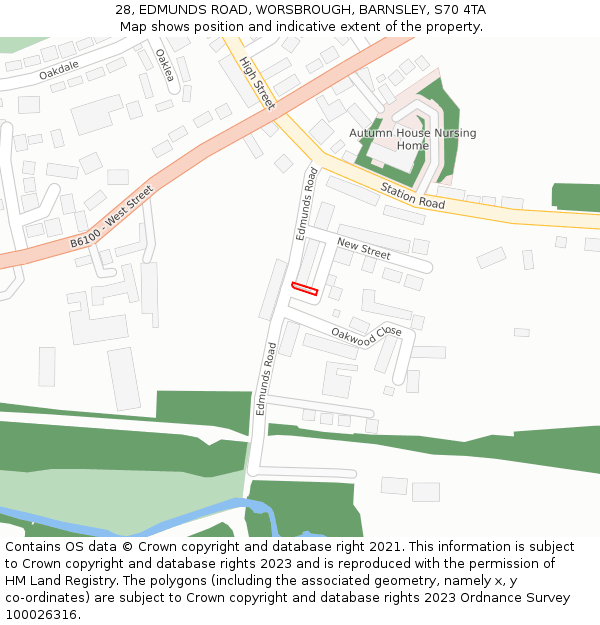 28, EDMUNDS ROAD, WORSBROUGH, BARNSLEY, S70 4TA: Location map and indicative extent of plot