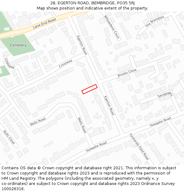 28, EGERTON ROAD, BEMBRIDGE, PO35 5RJ: Location map and indicative extent of plot
