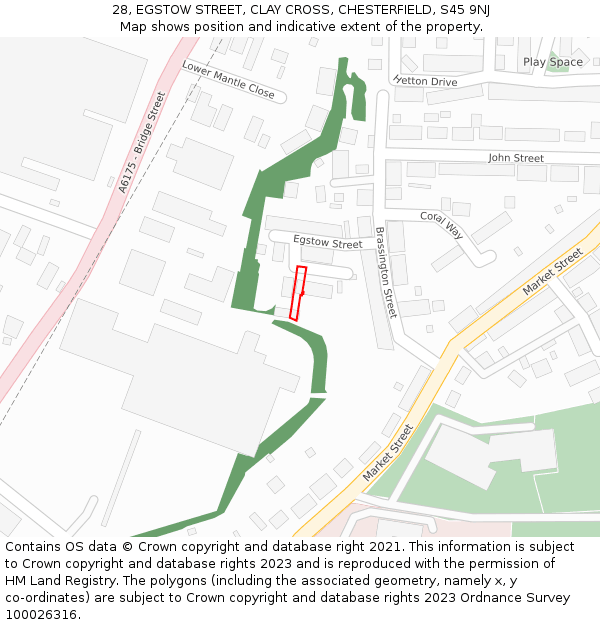 28, EGSTOW STREET, CLAY CROSS, CHESTERFIELD, S45 9NJ: Location map and indicative extent of plot