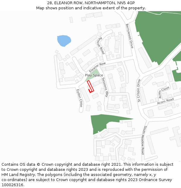 28, ELEANOR ROW, NORTHAMPTON, NN5 4GP: Location map and indicative extent of plot