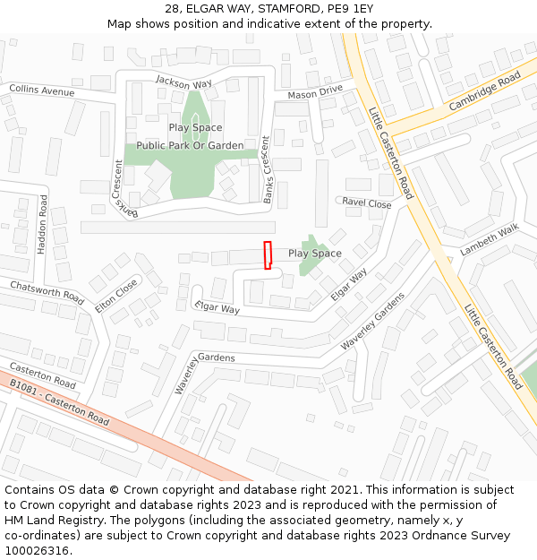 28, ELGAR WAY, STAMFORD, PE9 1EY: Location map and indicative extent of plot