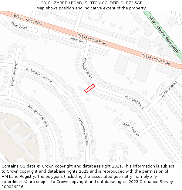 28, ELIZABETH ROAD, SUTTON COLDFIELD, B73 5AT: Location map and indicative extent of plot