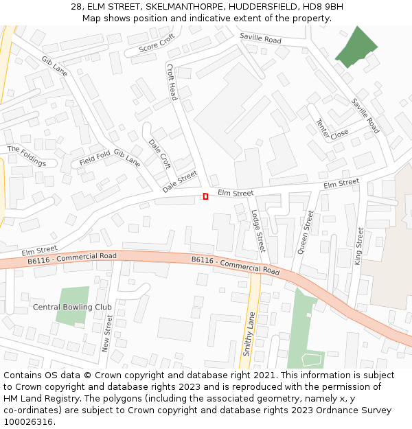 28, ELM STREET, SKELMANTHORPE, HUDDERSFIELD, HD8 9BH: Location map and indicative extent of plot