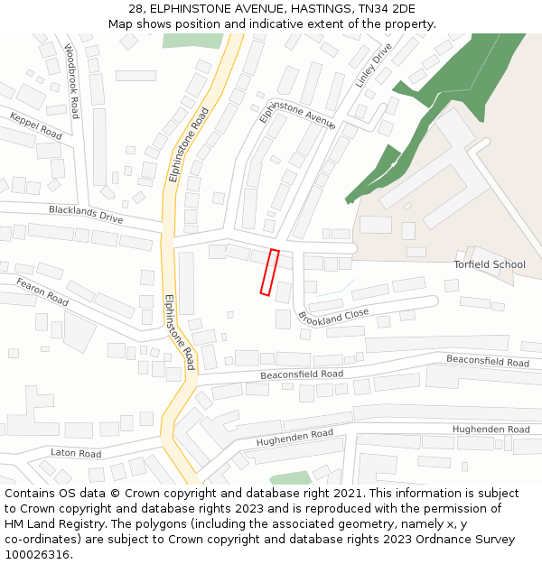 28, ELPHINSTONE AVENUE, HASTINGS, TN34 2DE: Location map and indicative extent of plot