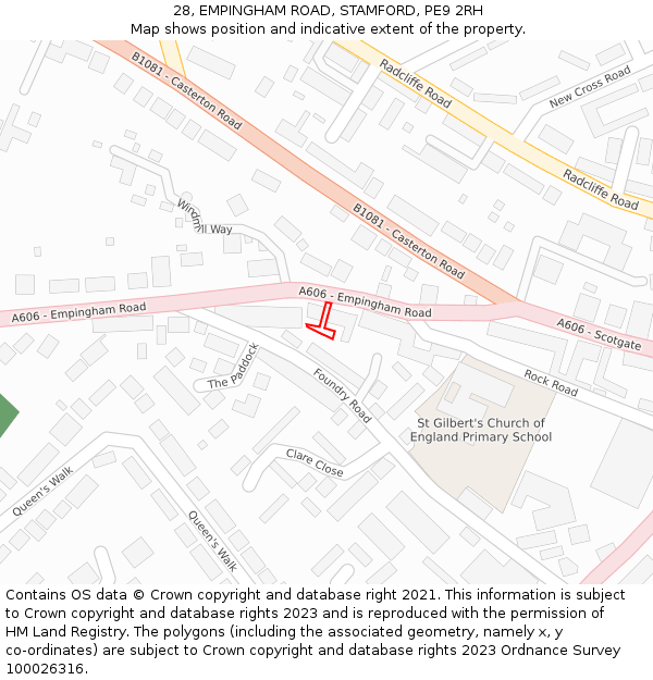 28, EMPINGHAM ROAD, STAMFORD, PE9 2RH: Location map and indicative extent of plot