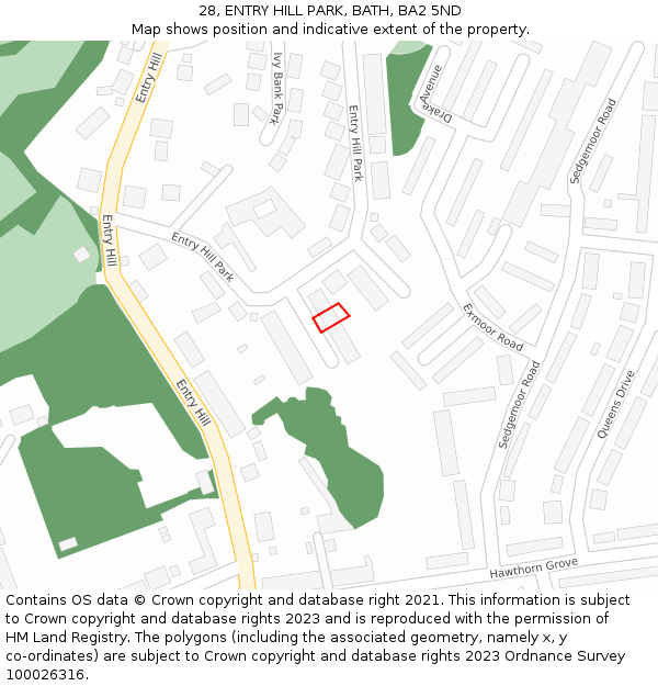 28, ENTRY HILL PARK, BATH, BA2 5ND: Location map and indicative extent of plot