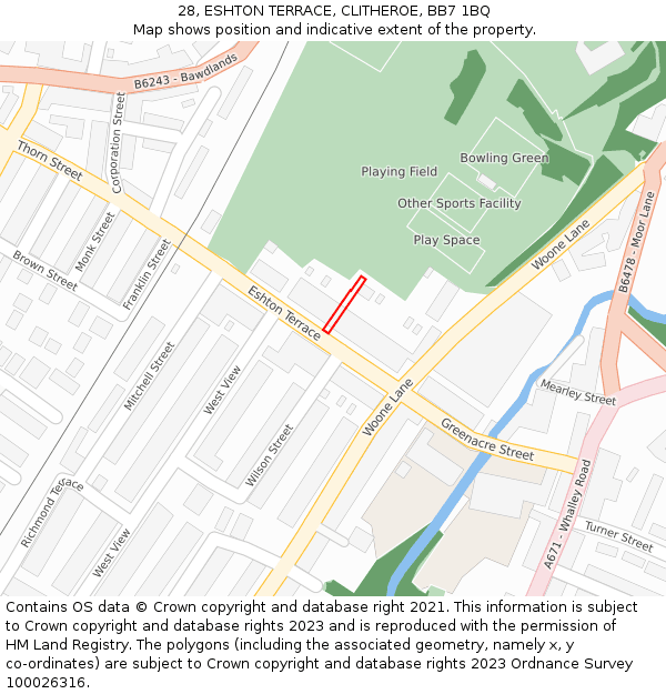 28, ESHTON TERRACE, CLITHEROE, BB7 1BQ: Location map and indicative extent of plot