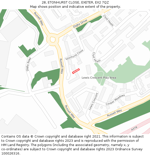 28, ETONHURST CLOSE, EXETER, EX2 7QZ: Location map and indicative extent of plot