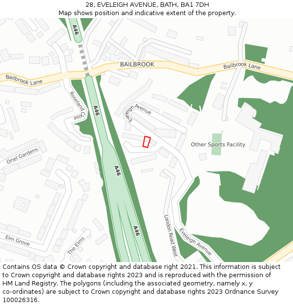 28, EVELEIGH AVENUE, BATH, BA1 7DH: Location map and indicative extent of plot