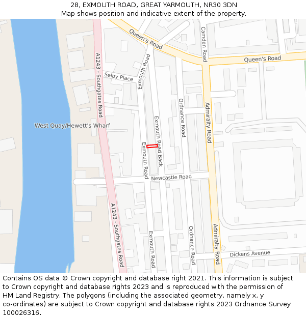 28, EXMOUTH ROAD, GREAT YARMOUTH, NR30 3DN: Location map and indicative extent of plot