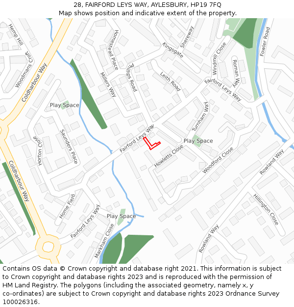 28, FAIRFORD LEYS WAY, AYLESBURY, HP19 7FQ: Location map and indicative extent of plot