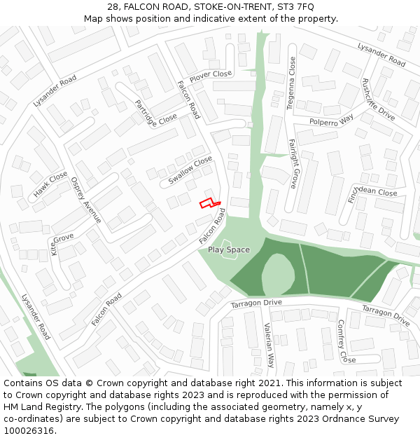 28, FALCON ROAD, STOKE-ON-TRENT, ST3 7FQ: Location map and indicative extent of plot