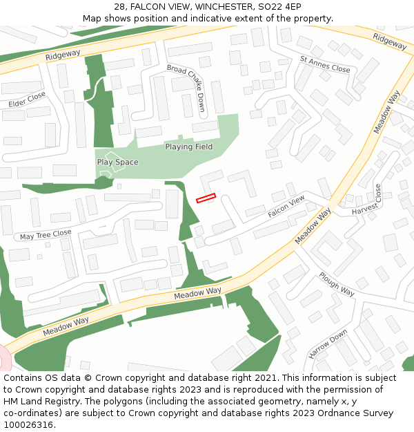 28, FALCON VIEW, WINCHESTER, SO22 4EP: Location map and indicative extent of plot