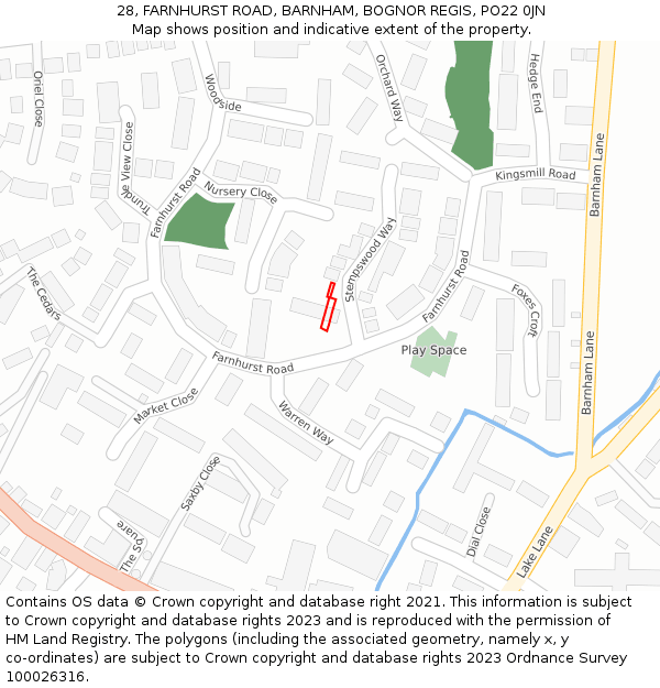 28, FARNHURST ROAD, BARNHAM, BOGNOR REGIS, PO22 0JN: Location map and indicative extent of plot