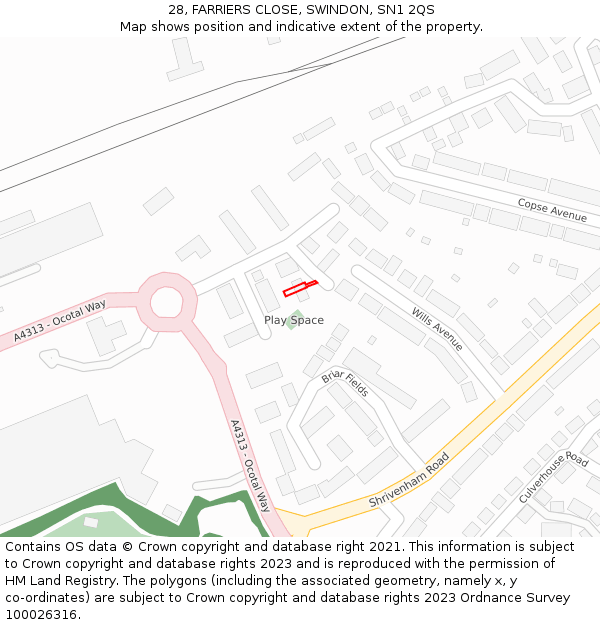 28, FARRIERS CLOSE, SWINDON, SN1 2QS: Location map and indicative extent of plot