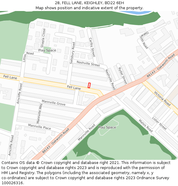 28, FELL LANE, KEIGHLEY, BD22 6EH: Location map and indicative extent of plot