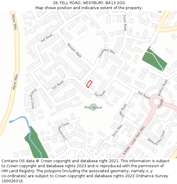 28, FELL ROAD, WESTBURY, BA13 2GG: Location map and indicative extent of plot