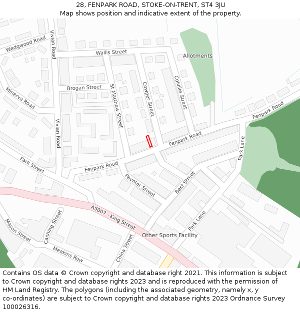 28, FENPARK ROAD, STOKE-ON-TRENT, ST4 3JU: Location map and indicative extent of plot