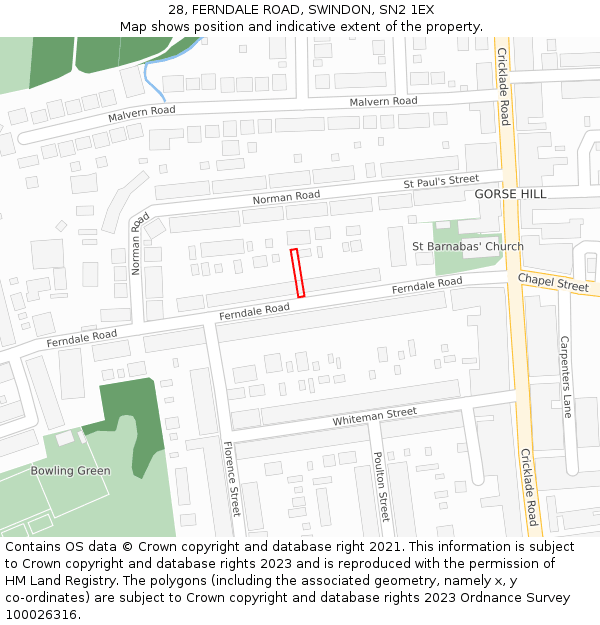 28, FERNDALE ROAD, SWINDON, SN2 1EX: Location map and indicative extent of plot