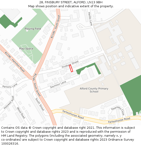 28, FINSBURY STREET, ALFORD, LN13 9BH: Location map and indicative extent of plot