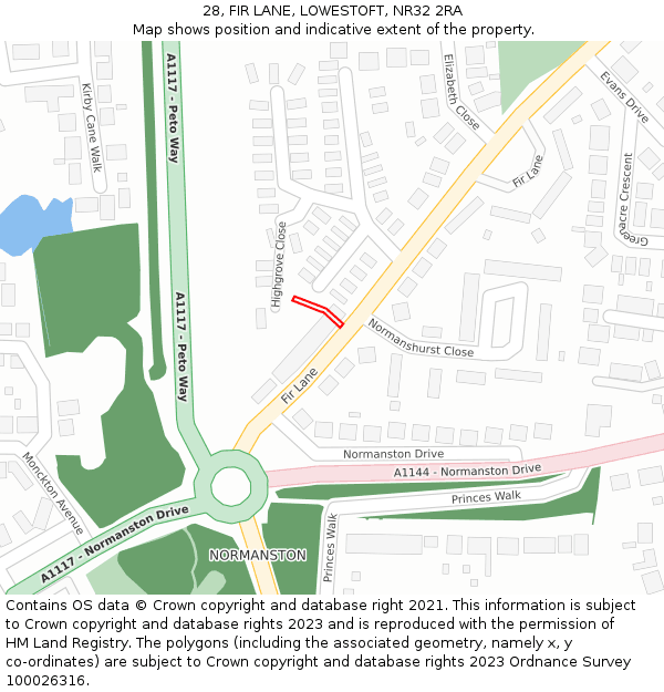 28, FIR LANE, LOWESTOFT, NR32 2RA: Location map and indicative extent of plot