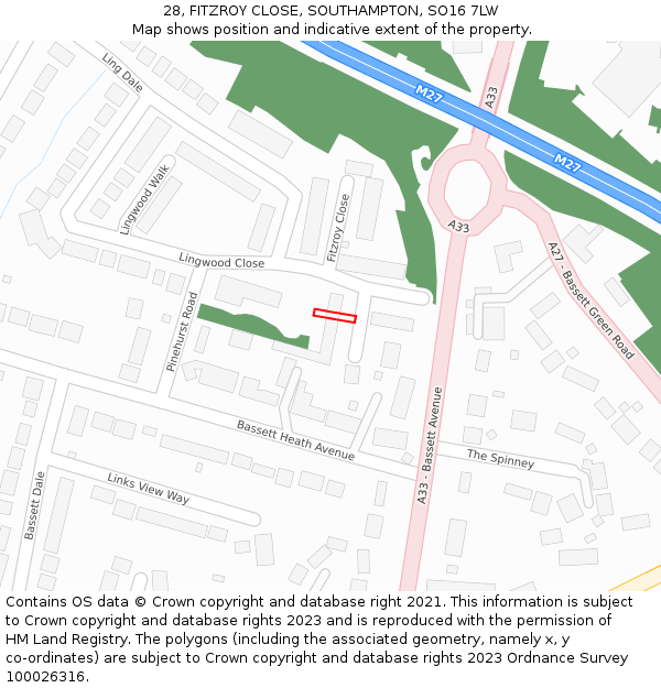 28, FITZROY CLOSE, SOUTHAMPTON, SO16 7LW: Location map and indicative extent of plot