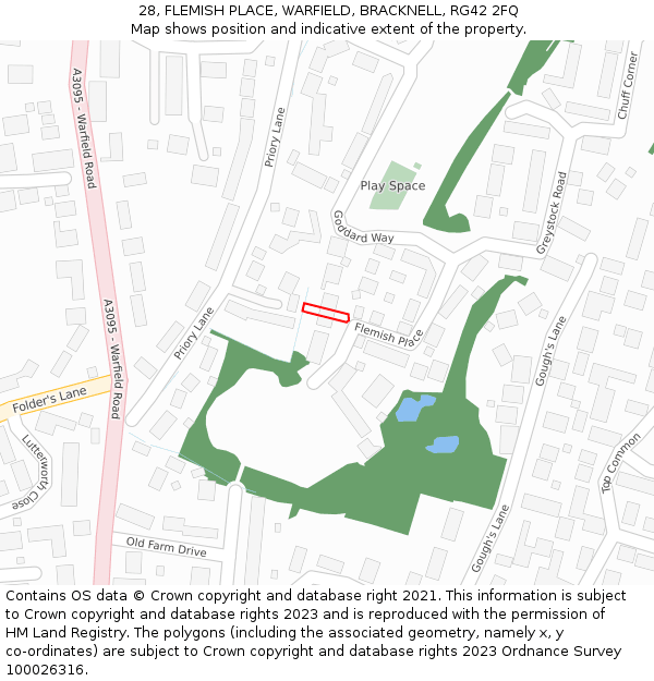 28, FLEMISH PLACE, WARFIELD, BRACKNELL, RG42 2FQ: Location map and indicative extent of plot