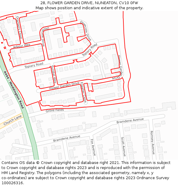 28, FLOWER GARDEN DRIVE, NUNEATON, CV10 0FW: Location map and indicative extent of plot