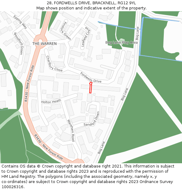 28, FORDWELLS DRIVE, BRACKNELL, RG12 9YL: Location map and indicative extent of plot