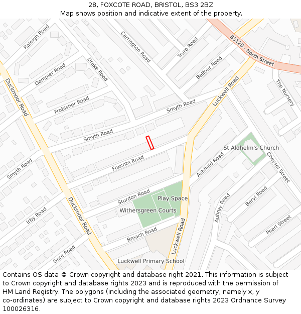 28, FOXCOTE ROAD, BRISTOL, BS3 2BZ: Location map and indicative extent of plot
