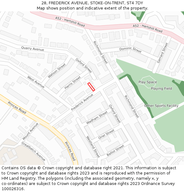 28, FREDERICK AVENUE, STOKE-ON-TRENT, ST4 7DY: Location map and indicative extent of plot